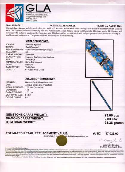 Dazzling 23.00CTW Kyanite & 2.03CTW Diamond Bracelet in Gold Plated Sterling Silver