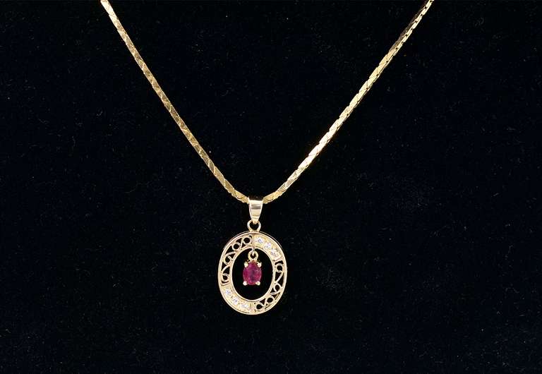 Elegant Ruby and Diamond Pendant Necklace in 14K Yellow Gold