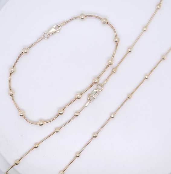 Vintage 925 Sterling Silver Beaded Necklace with Matching Bracelet