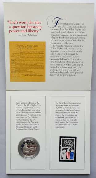 1993 S Bill of Rights US Mint Coin and Stamp Set