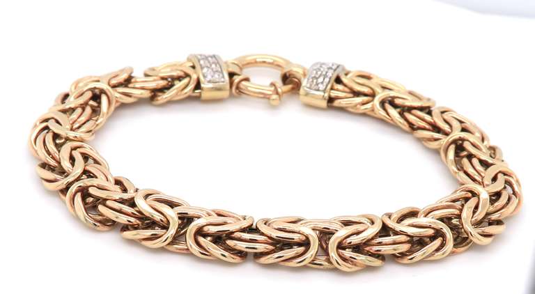 Powerful Yellow Gold Pave Diamond Byzantine Chain Bracelet