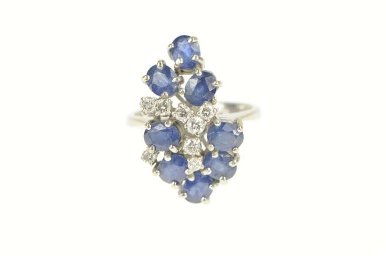 14K White Gold 1.88 Ctw Natural Sapphire VVS Diamond Cocktail Ring