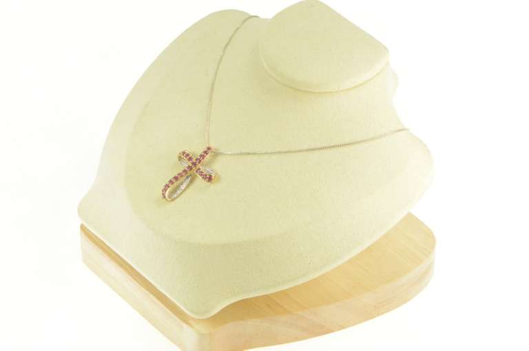 10K Yellow Gold Ruby Encrusted Diamond Accent Loop Cross Pendant