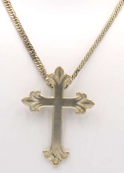 Vintage Sterling Silver Large Cross Pendant Brooch on Italian Chain