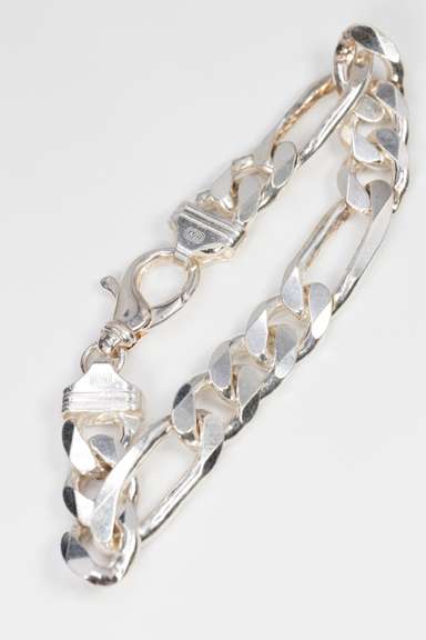Italian .925 Sterling Silver 14.5mm 3+1 Figaro Bracelet 9 Inches