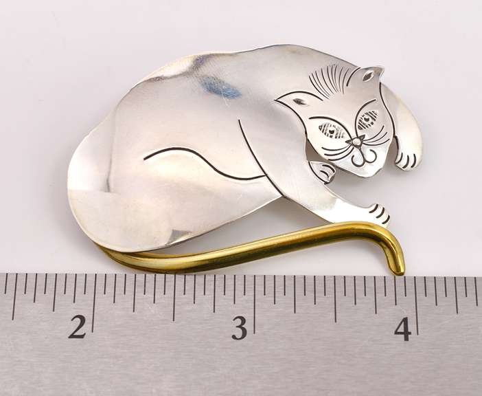Sterling Silver Cat Pin with Vermeil