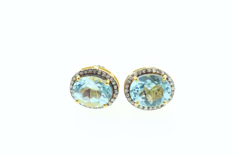 Elegant Blue Topaz Earrings with Gold Plated Silver and Diamond Accents