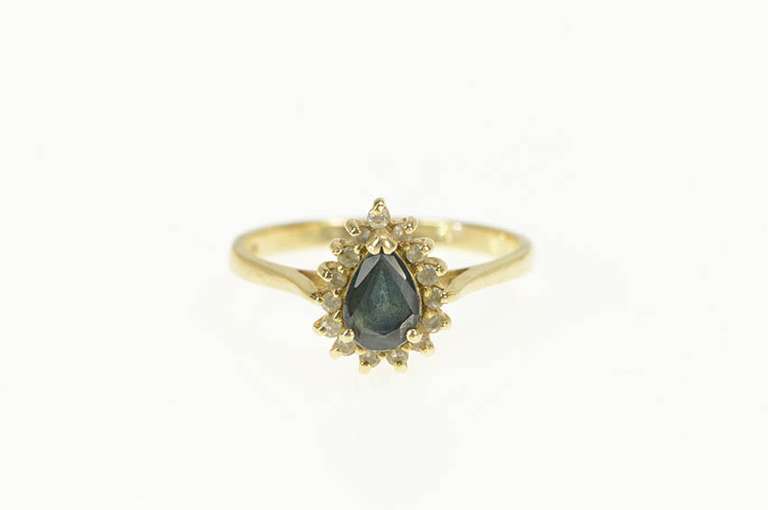 14K Yellow Gold 0.41 Ctw Pear Natural Sapphire Diamond Halo Ring