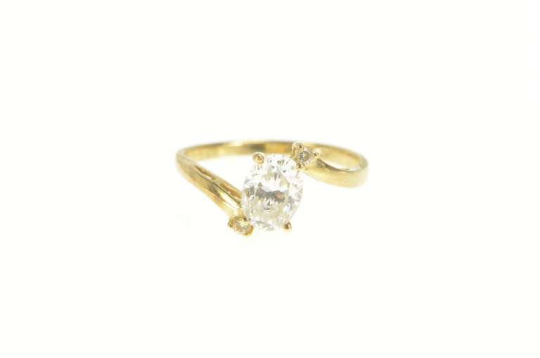 14K Yellow Gold Oval Three Stone Accent Travel Engagement Ring