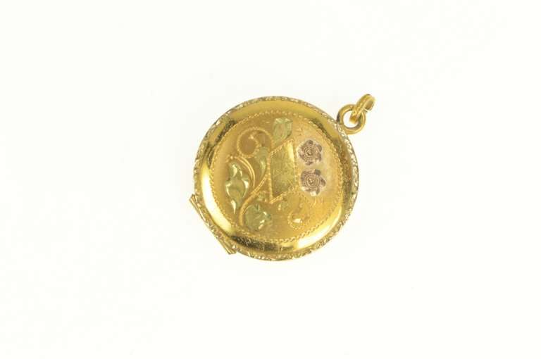 Gold Filled Ornate Floral Engraved Monogram Photo Locket Pendant