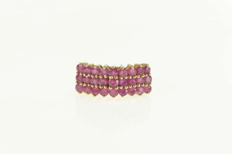 10K Yellow Gold Squared Ruby Cluster Row Statement Ring