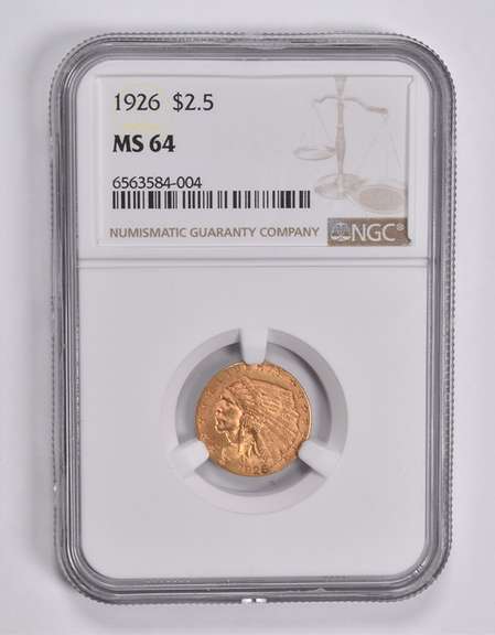MS64 1926 $2.50 Indian Head Gold Quarter Eagle NGC