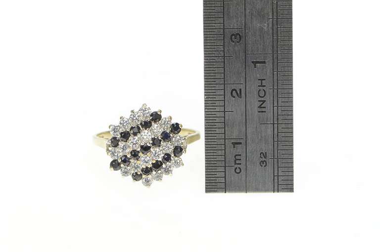 9K Yellow Gold Sapphire Diamond Cluster Striped Cocktail Ring