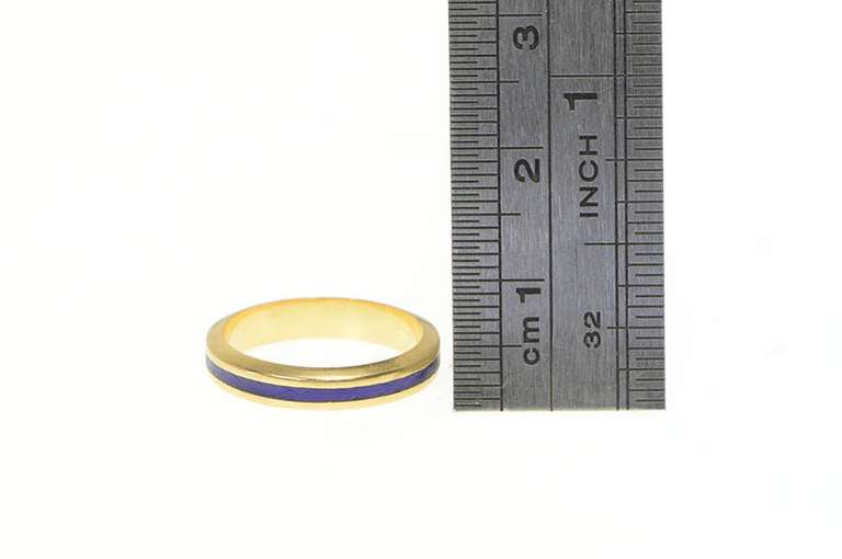 18K Yellow Gold Blue Enamel Stackable Designer Band Ring
