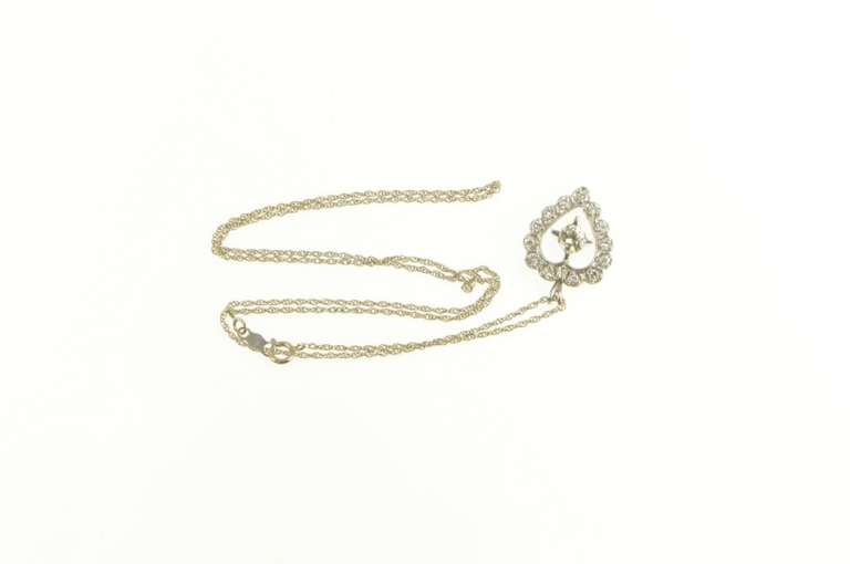 14K White Gold 0.90 Ctw 1940's Diamond Heart Love Symbol Necklace