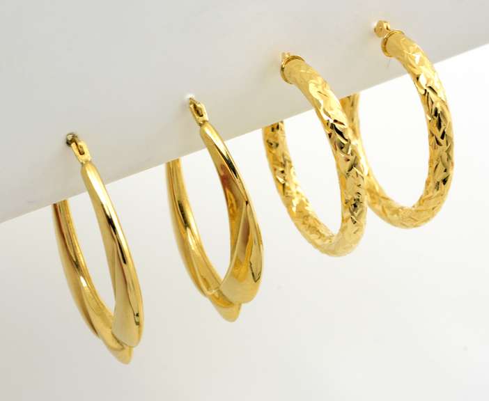 Two Pairs of Gold Hoop Earrings