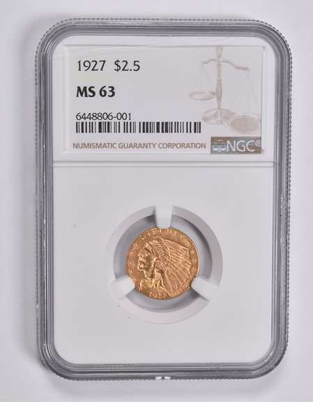 MS63 1927 $2.50 Indian Head Gold Quarter Eagle NGC