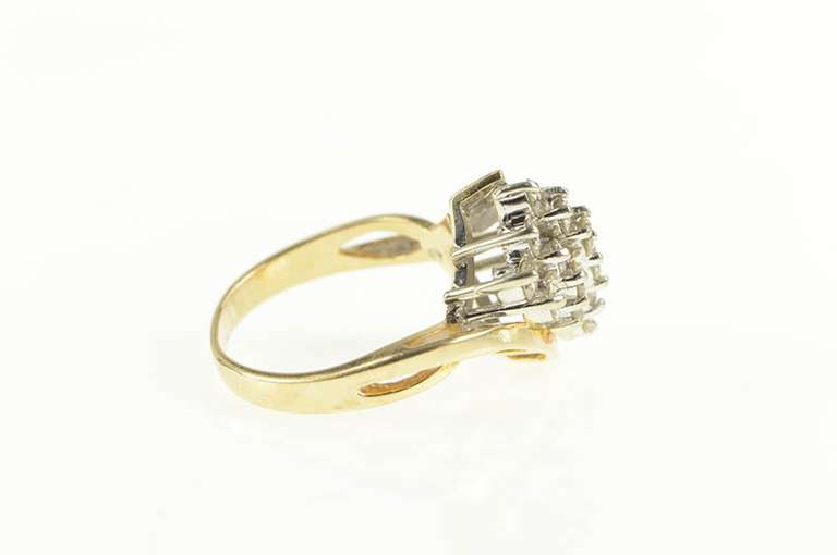 14K Yellow Gold 1.00 Ctw Diamond Cluster Bypass Statement Ring