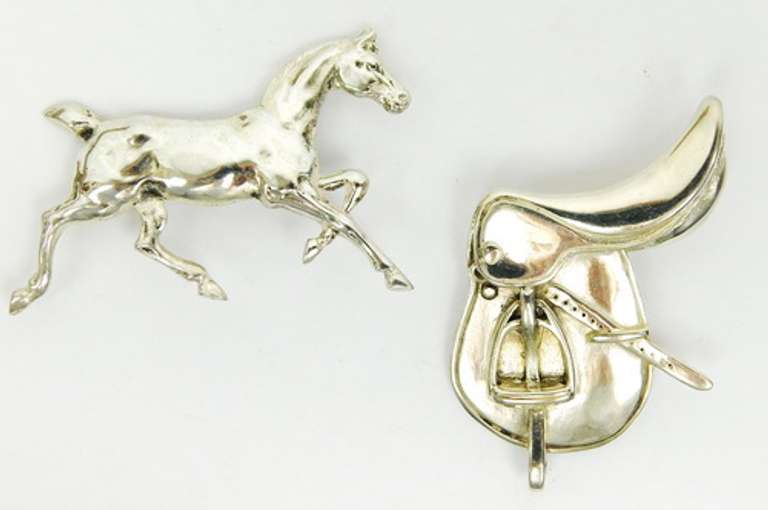 Signed Sterling Horse & Saddle Pins