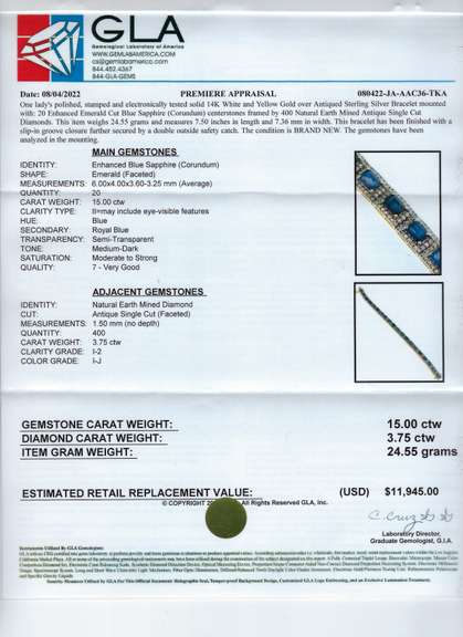 Sensational 15.00CTW Sapphire & 3.75CTW Diamond Bracelet in Gold Plated Sterling Silver