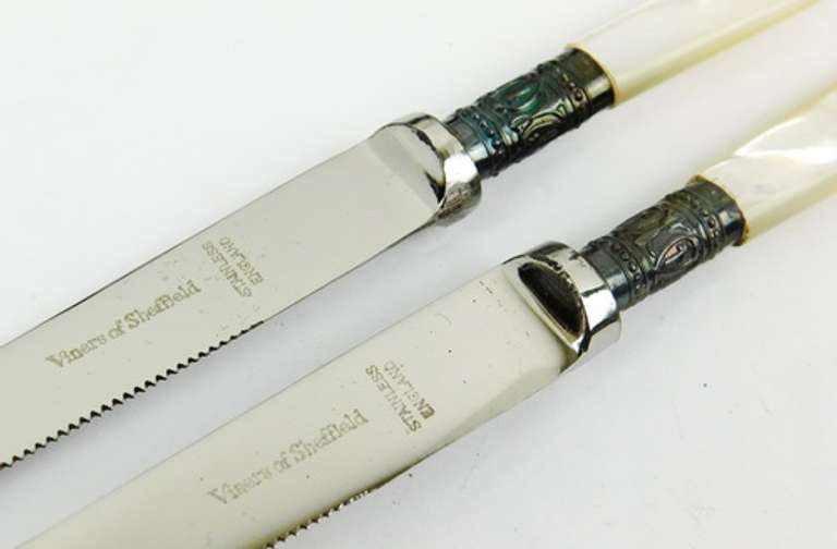 Antique English Sterling & Mother Of Pearl Fruit Knives