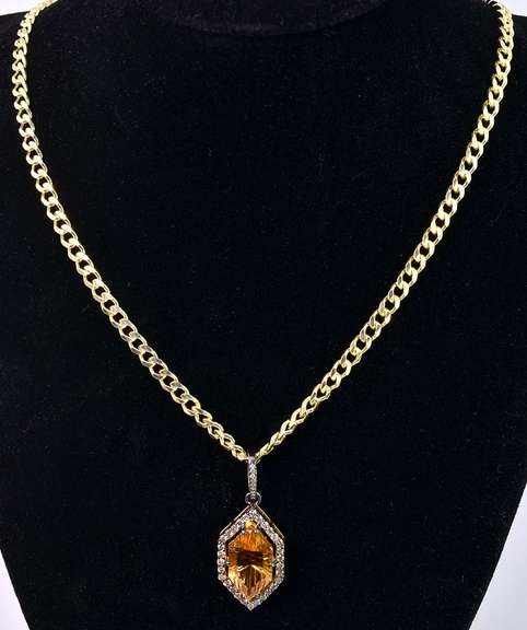 Gorgeous 12.95CTS Citrine & 1.80CTW Diamond Pendant Necklace in Gold Plated Sterling Silver