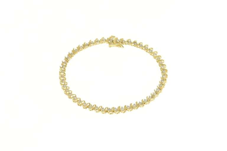 10K Yellow Gold 1.50 Ctw Diamond Wavy Link Classic Tennis Bracelet