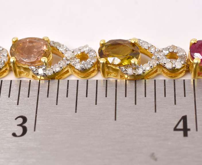 Stunning Brand New European 8.00CTW Colorful Tourmaline & 3.33CTW Diamond Bracelet in Gold Plated St