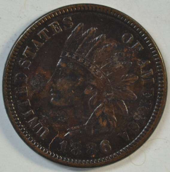 Glossy-brown XF 1886 Type 1 Indian Head Cent. Scarce