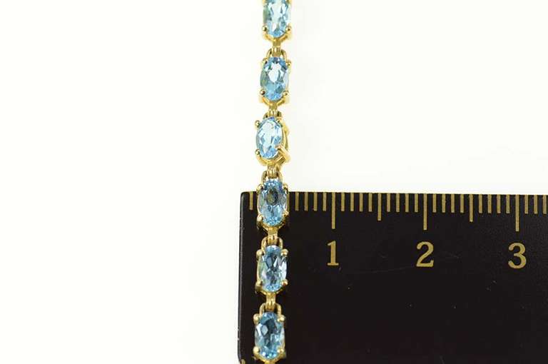 10K Yellow Gold Oval Blue Topaz Classic Statement Tennis Bracelet