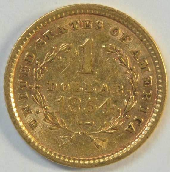 Lustrous nearly BU 1854 US Type One $1 Gold Piece. Nice