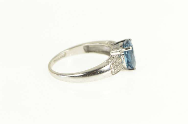 14K White Gold Oval London Blue Topaz Diamond Engagement Ring