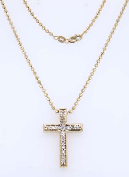 Dreamy Yellow Gold Diamond Cross Pendant on Chain