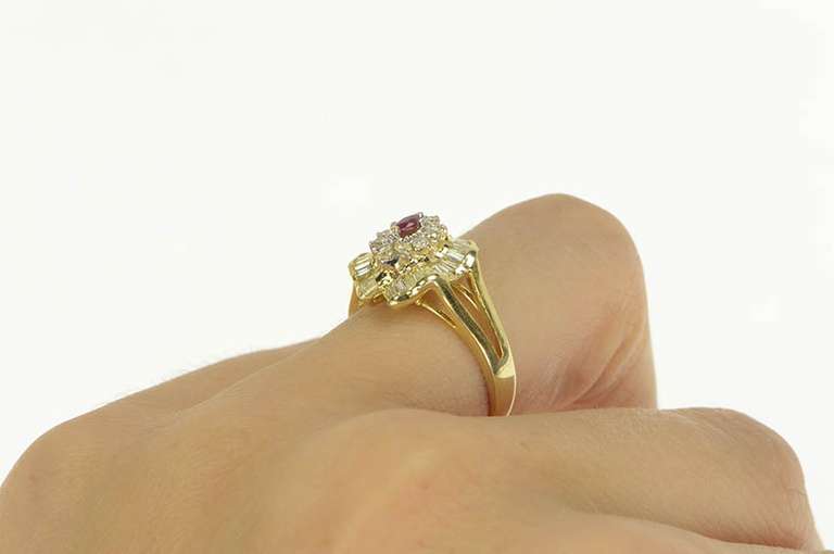 14K Yellow Gold 1.05 Ctw Ruby Diamond Halo Engagement Ring