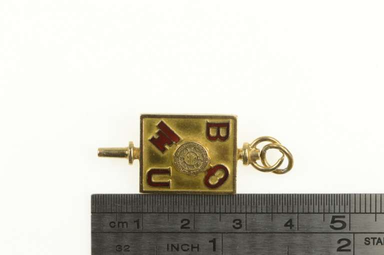 10K Yellow Gold 1940's Boston University Enamel Key Charm/Pendant