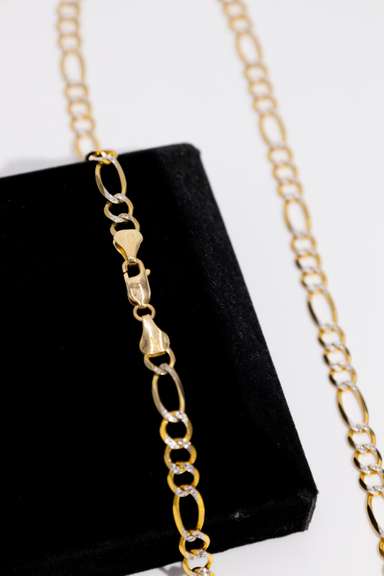 10K Yellow Gold Pave Figaro Link Chain 5.88mm 24 Inch