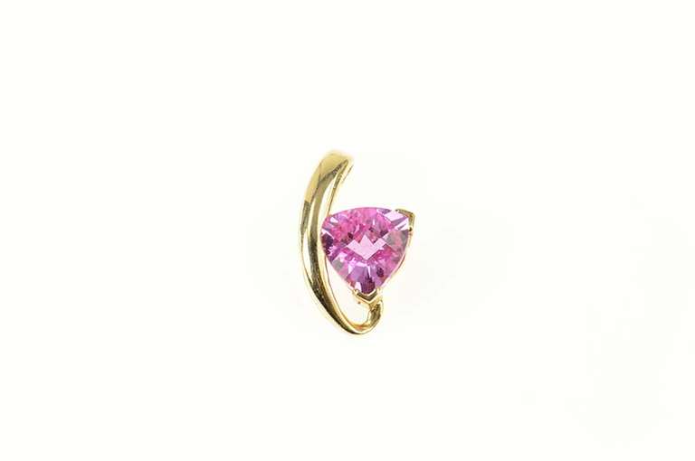 14K Yellow Gold Trillion Pink Sapphire Solitaire Statement Pendant