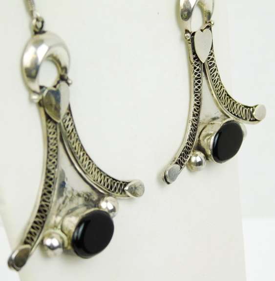 Vintage Large Sterling & Black Onyx Earrings