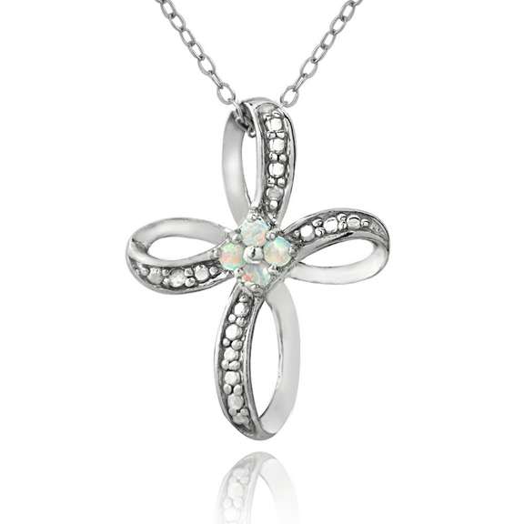 Created White Opal & Diamond Accent Pendant