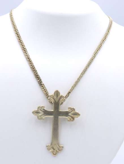Vintage Sterling Silver Large Cross Pendant Brooch on Italian Chain