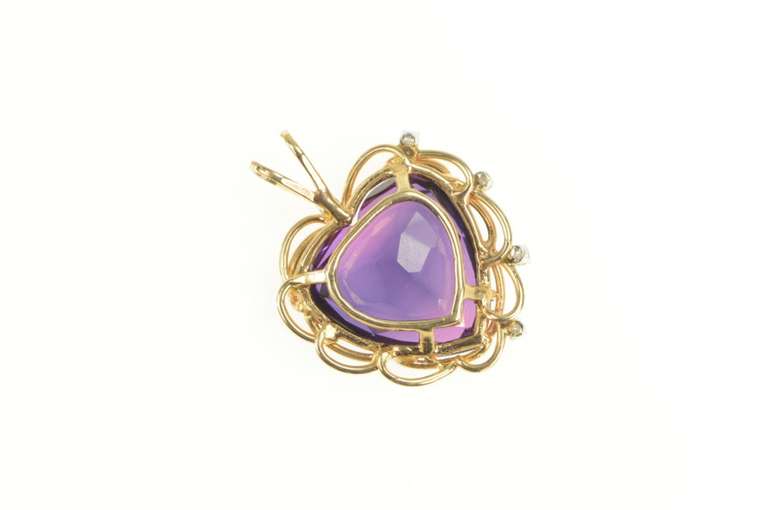 14K Yellow Gold Victorian Heart Amethyst Diamond Scalloped Pendant