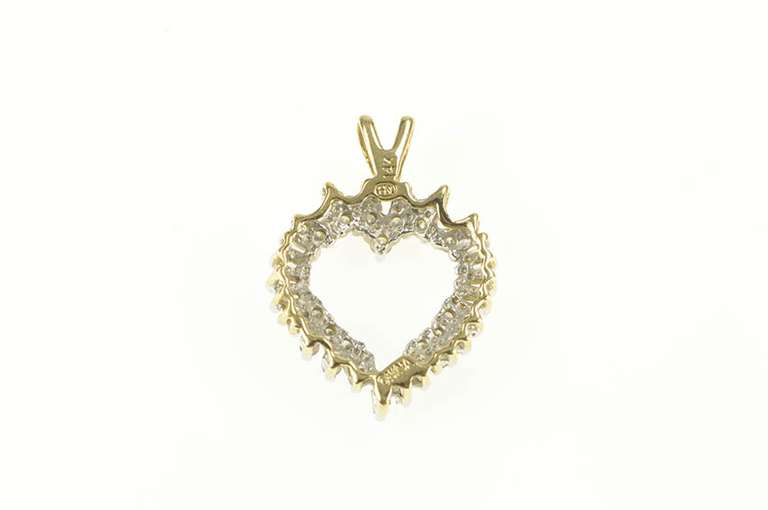 14K Yellow Gold 0.75 Ctw Diamond Classic Cluster Heart Love Pendant