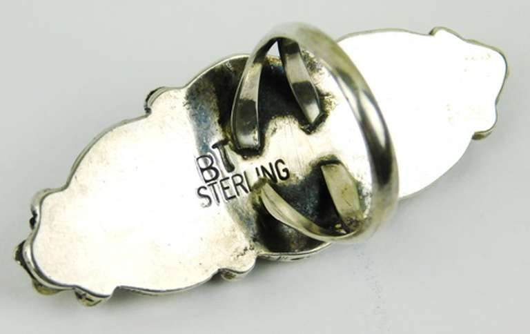 Elaborate Signed Navajo Sterling Mother of Pearl Ring, 6.5