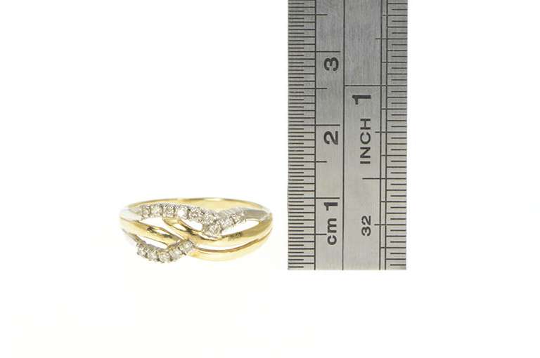 14K Yellow Gold Diamond Wave Ribbon Design Vintage Ring