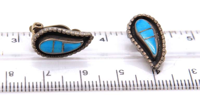 Vintage Sterling Silver Turquois Clip Earrings