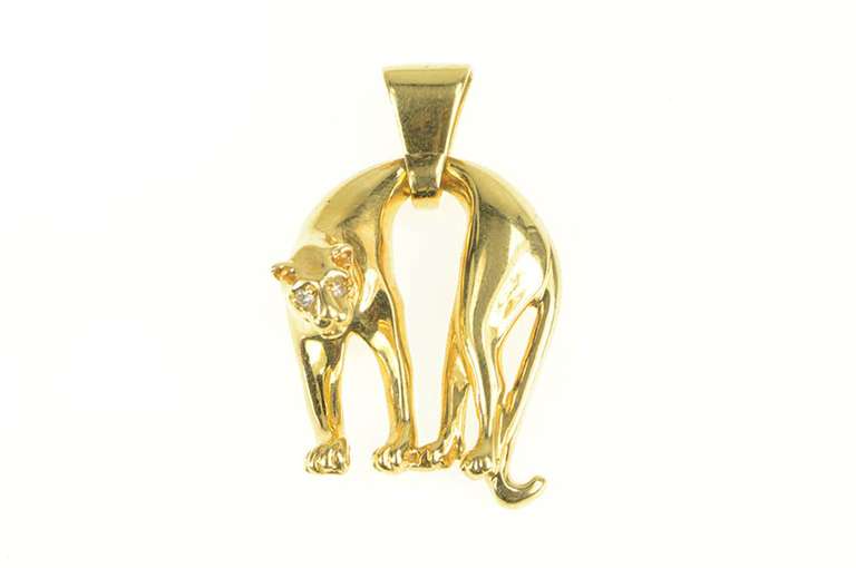 14K Yellow Gold Diamond Eyed Slouched Puma Cougar Jaguar Pendant