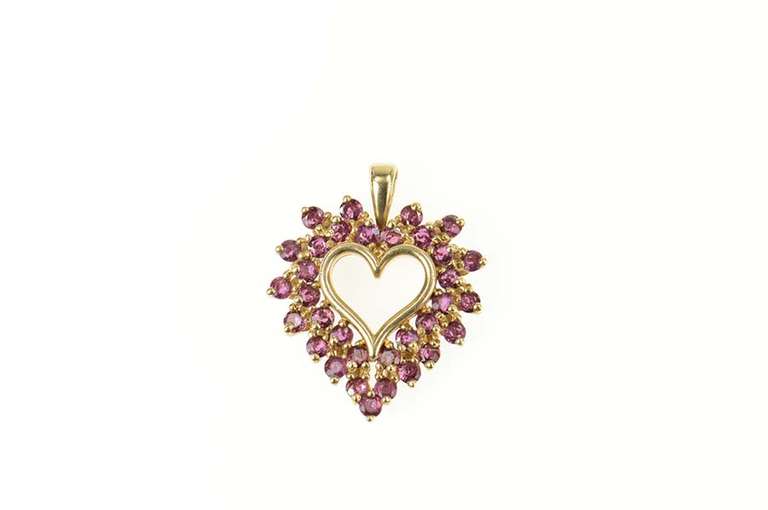 14K Yellow Gold Pink Tourmaline Cluster Heart Love Symbol Pendant