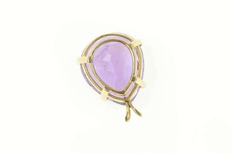 14K Yellow Gold Pear Amethyst Solitaire Classic Statement Pendant