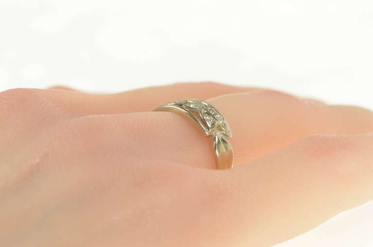 14K White Gold 0.25 Ctw 1940's Diamond Ornate Scroll Band Ring