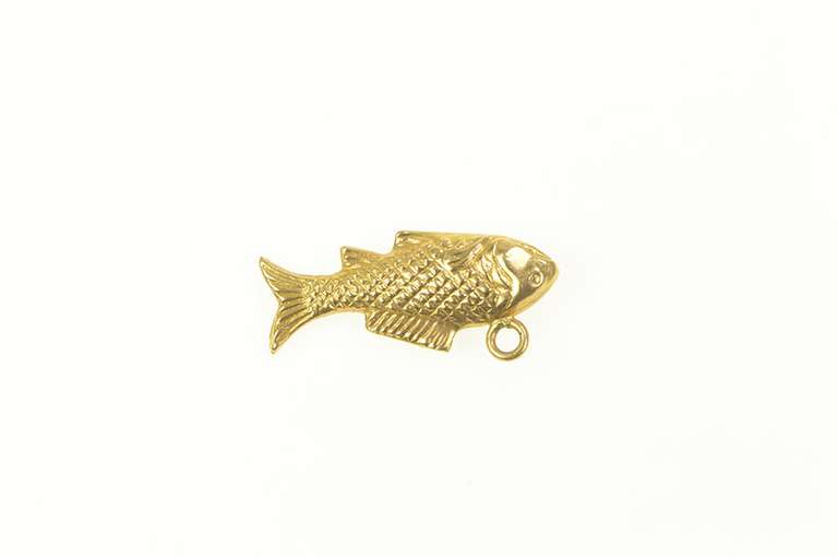 14K Yellow Gold 3D Fish Good Luck Abundance Symbol Charm/Pendant
